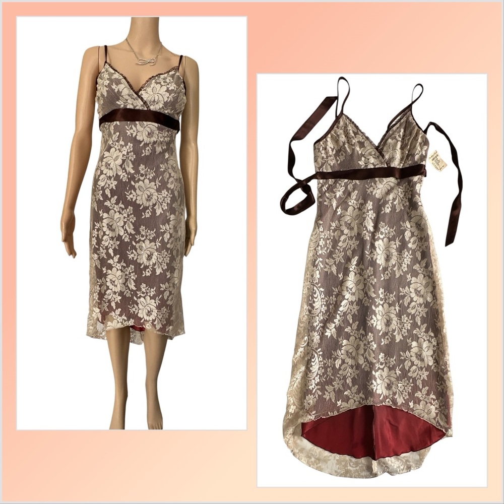 Charlotte Russe Floral Lace Hi-Lo Midi Dress with Spaghetti Straps